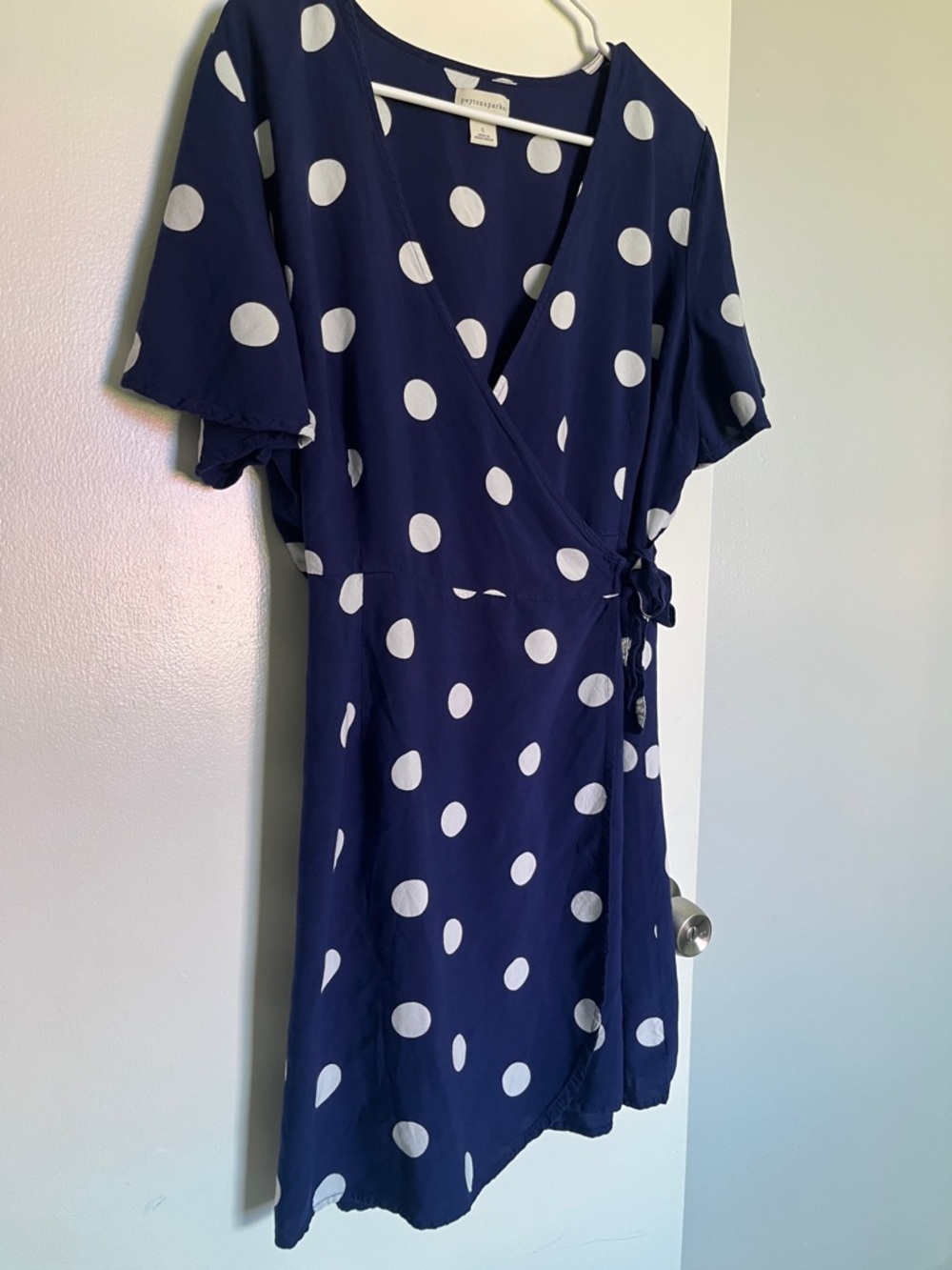 Polka Dot Wrap Vintage Style Mini Dress - Blue & White